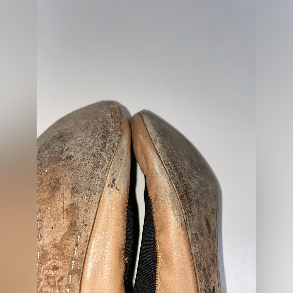 Tory Burch Tan Leather Ballet Flats With Logo Sz Women’s 7.5 M - Picture 9 of 11
